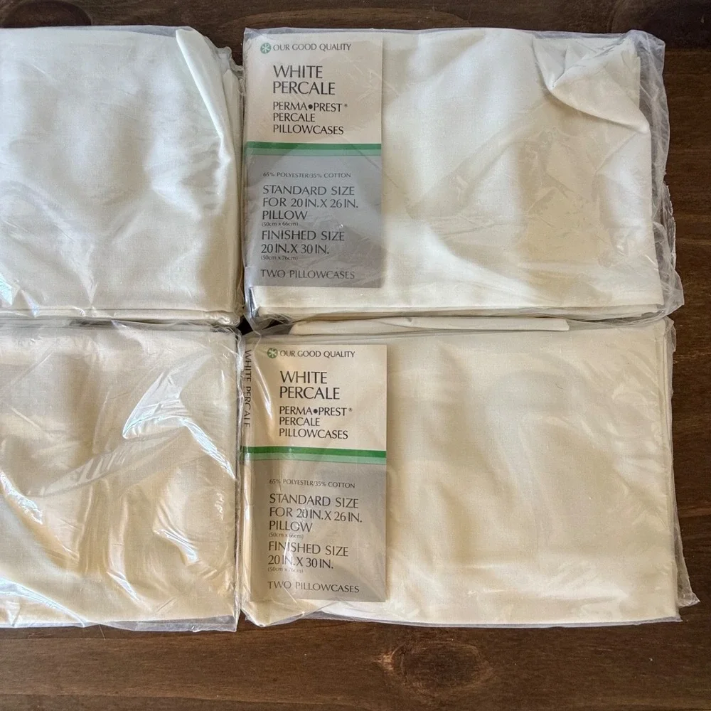 Vintage Sears White Percale Pillowcases Standard Size‎ 2 Pc Set NOS
